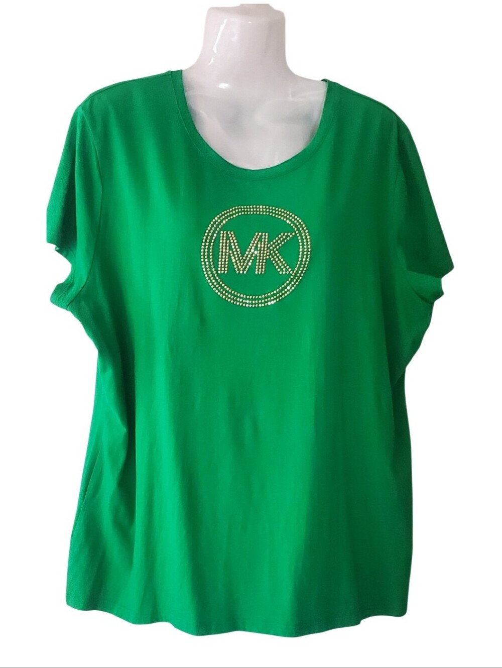 Michael Kors Green Short Sleeve Tee with Crystal MK Emblem